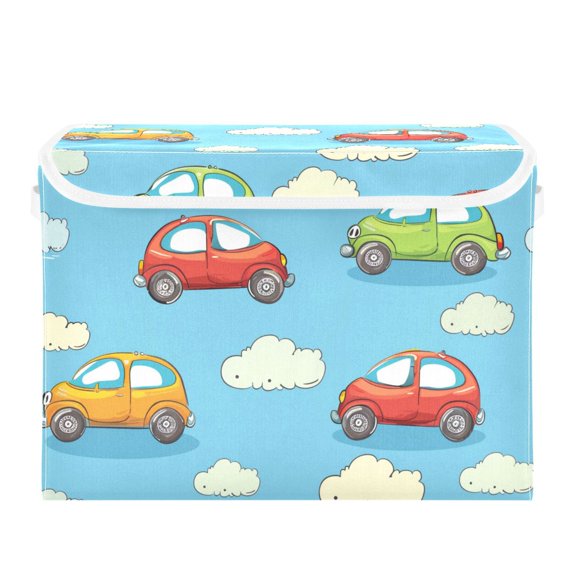 Vehicles Clouds Sky Cartoon Foldable Storage Bin with Lid and Handle Collapsible Storage Box 16.5 x 12.6 x 11.8 inches