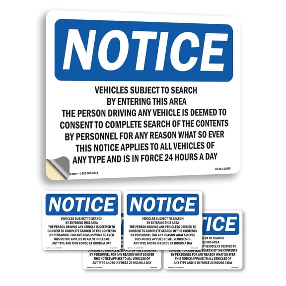 Vehicles Subject To Search By Entering This OSHA Notice Vinyl Decal Label 5 Inch x 3.5 Inch - 5 Pack