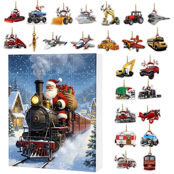Vehicles Themed Advent Calendar 2026 - 24 Days Countdown Christmas Calendar with 2D Vehicles Miniature Construction Vehicle Christmas Countdown Calendar, Party Surprise Box