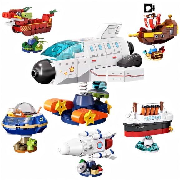 Vehicles & Vessels Rocking Building Blocks Set, Space & Ship Collectible Models, Creative Birthday Gift, Home Office Table Centerpiece