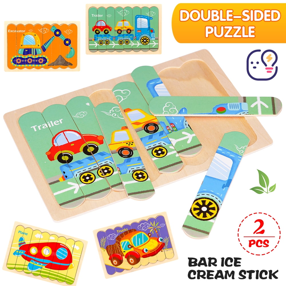 Vehicles Wooden Jigsaw Puzzles Pattern Blocks Preschool Learning Peg