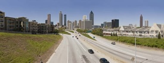 Vehicles moving on the road leading towards the city Atlanta Georgia USA Canvas Art - Panoramic Images (30 x 12)