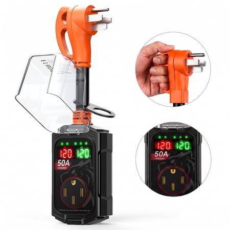 Vehiker 50A RV Surge Protector with Dual Voltage Display & Circuit Analyzer, 18000J Industry-Leading Surge Protection, Waterproof & Flame-Retardant, Plug and Play