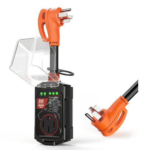 Vehiker 18000 Joules-RV Surge Protector 50 Amp, 𝟐𝟎𝟐𝟔 𝐍𝐞𝐰 𝐔𝐩𝐠𝐫𝐚𝐝𝐞𝐝 Power Surge Protector Strip with Fcc Safety Certification, Digital Voltage Display, Circuit Analyzer, IP68 Waterproof