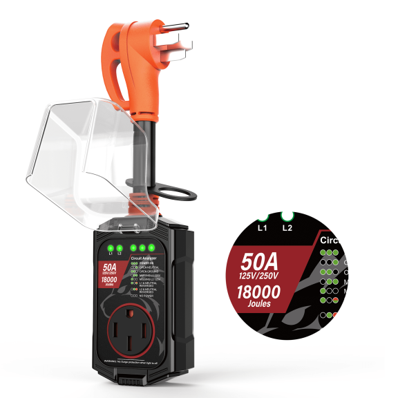 Vehiker 18000 Joules-RV Surge Protector 50 Amp, RV Circuit Analyzer for Travel Trailers with Waterpoof Cover