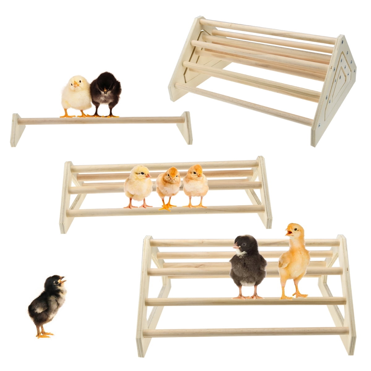 Vehomy 3 Pack Chicken Perch Chicken Toys Chicken Wooden Roosting Bar Chick Jungle Gym Perch Stand for Chicken Brooder, Coop Baby Chicks, Hens