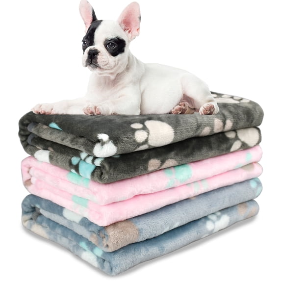 Vehomy 3Pcs Dog Blankets for Medium Dogs Pet Dog Flannel Blankets with Paw Patterns Warm Pet Cat Mat for Dog Bed Kennel Cute Paw Puppy Blanket Quilt Pet Blanket for Kitten Puppy L 27.5"x31.5"