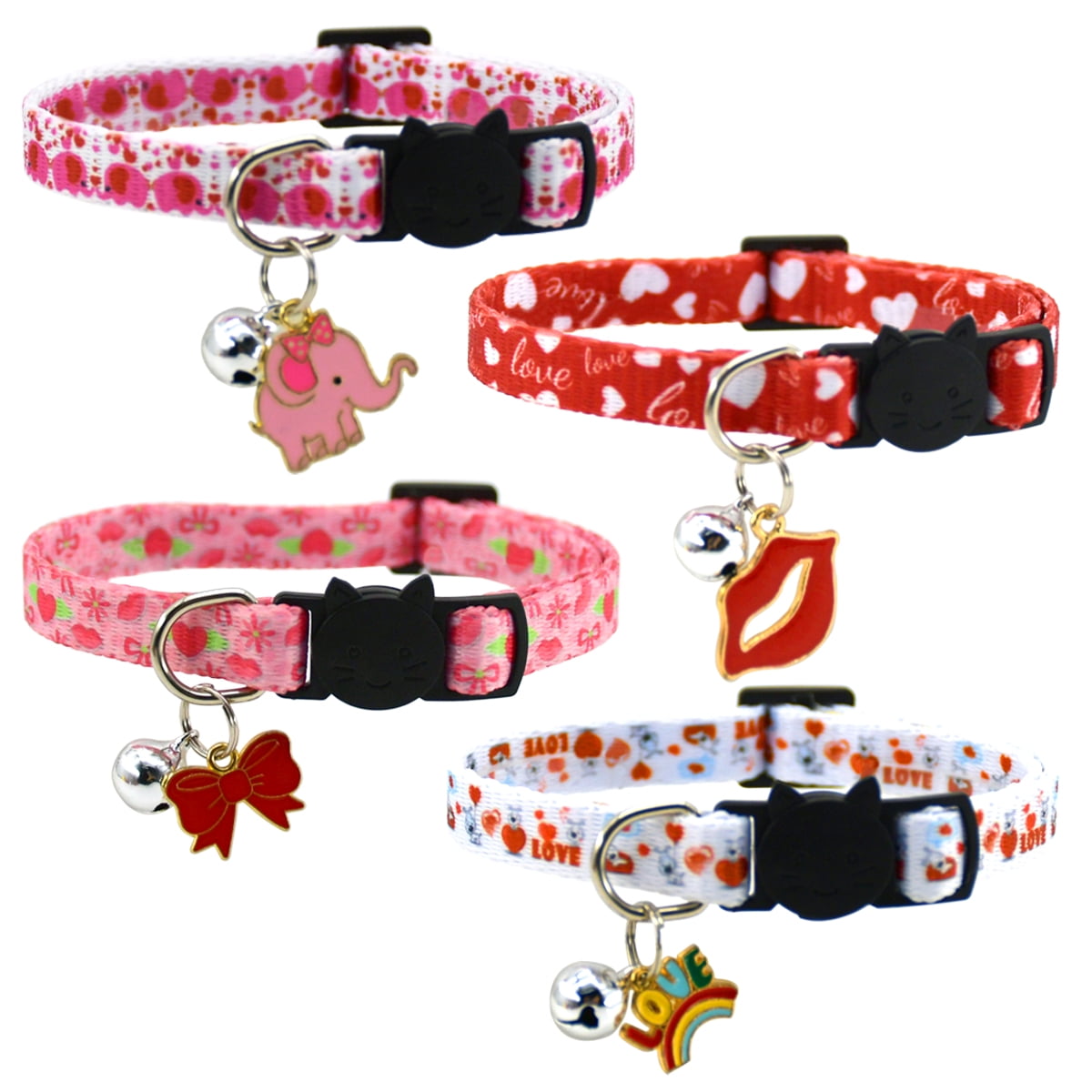 Vehomy 4 Pack Valentine's Day Kitten Collars Cat with Bells Kitten
