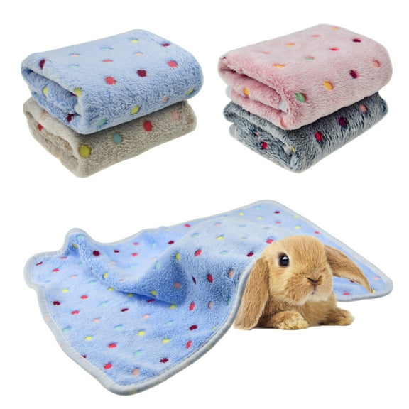 Vehomy 4 Pieces of Guinea Pig Blanket, Hamster Fleece Cage Liners Soft Warm Bunny Sleep Bedding Mat Cute Dot Pattern for Guinea Pig Hamster Rabbit Chinchilla Hedgehog (Blue, Pink, White, Grey)