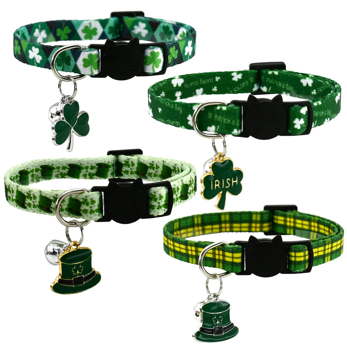 Vehomy 4PCS Saint Patrick's Day Cat Collars with Bells Kitten Breakaway