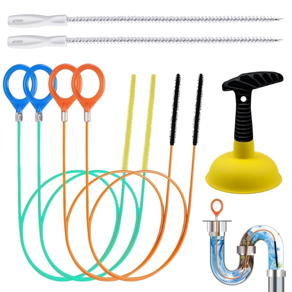 Vehookin 7PCS Drain Weasel Snake Hair Clog Remover Plumbing Tools, Sink Plunger and Drain Snake Set, Drain Cleaning Tool for Kitchen, Bathroom, and Shower