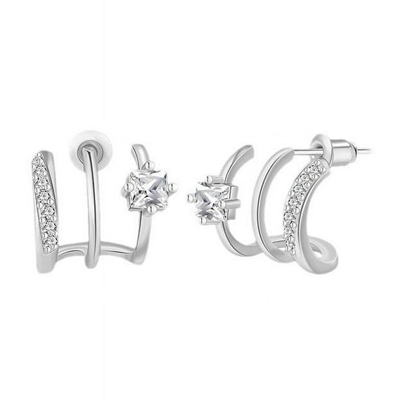 Vehson Sterling Silver Triple Huggie Illusion Stud Earrings | Double Huggie Hoop Earrings for One Hole | Gold Hoop Earrings for Women