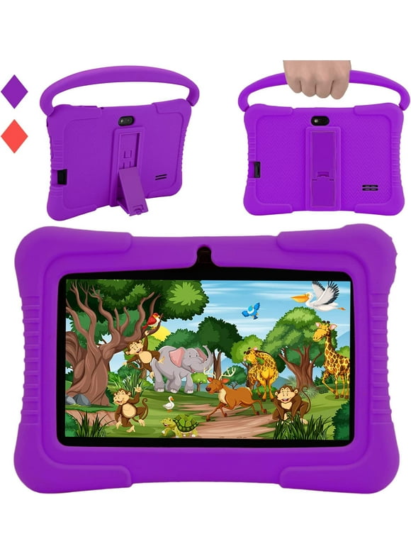 Veidoo 7 inch Android Kids Tablet, 2GB RAM 32GB Storage, Learning Tablet for Children, WiFi, Bluetooth, Dual Cameras, Parental Control, Toddler Tablet with Silicone Case (Purple)