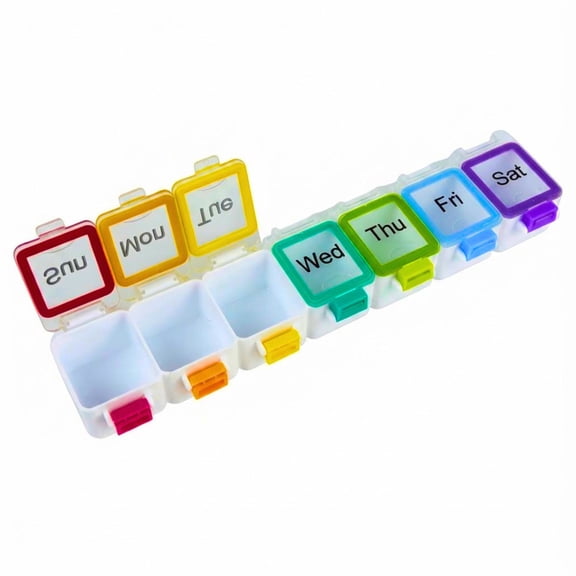 Veidos Weekly Pill Organizer, 7 Day Pill Box with Locking Lids, Rainbow