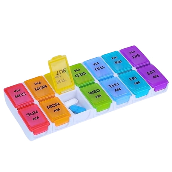 Veidos Detachable AM/PM 7 Day Weekly Pill Organizer Box, Rainbow