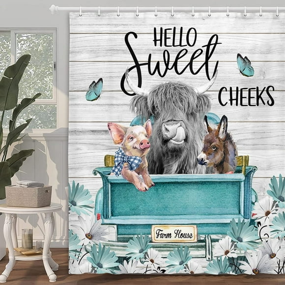 Veigike Hello Sweet Cheeks Farmhouse Shower Curtain, 70" x 70"