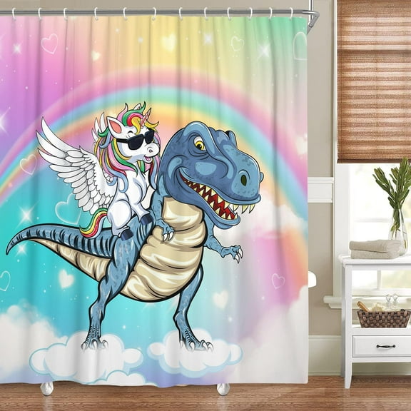 Veigike Polyester Rainbow Funny Kids Shower Curtain Set for Boys, 70" x 70"