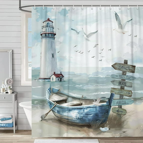 Veigike Seaside Lighthouse Polyester Shower Curtain, 70" x 70"