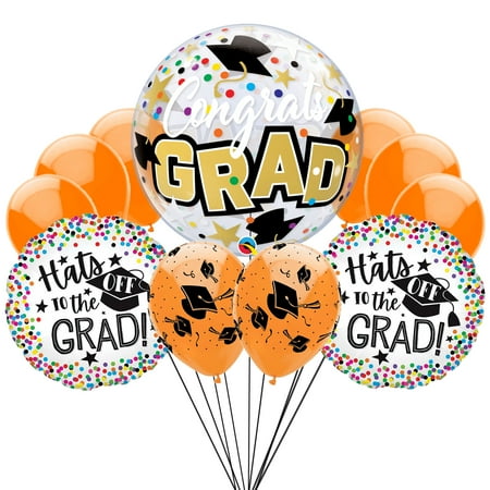 Veil Entertainment Hats off to the Graduate Grad Caps Bubble School Colors 13pc Graduation Balloons, Orange