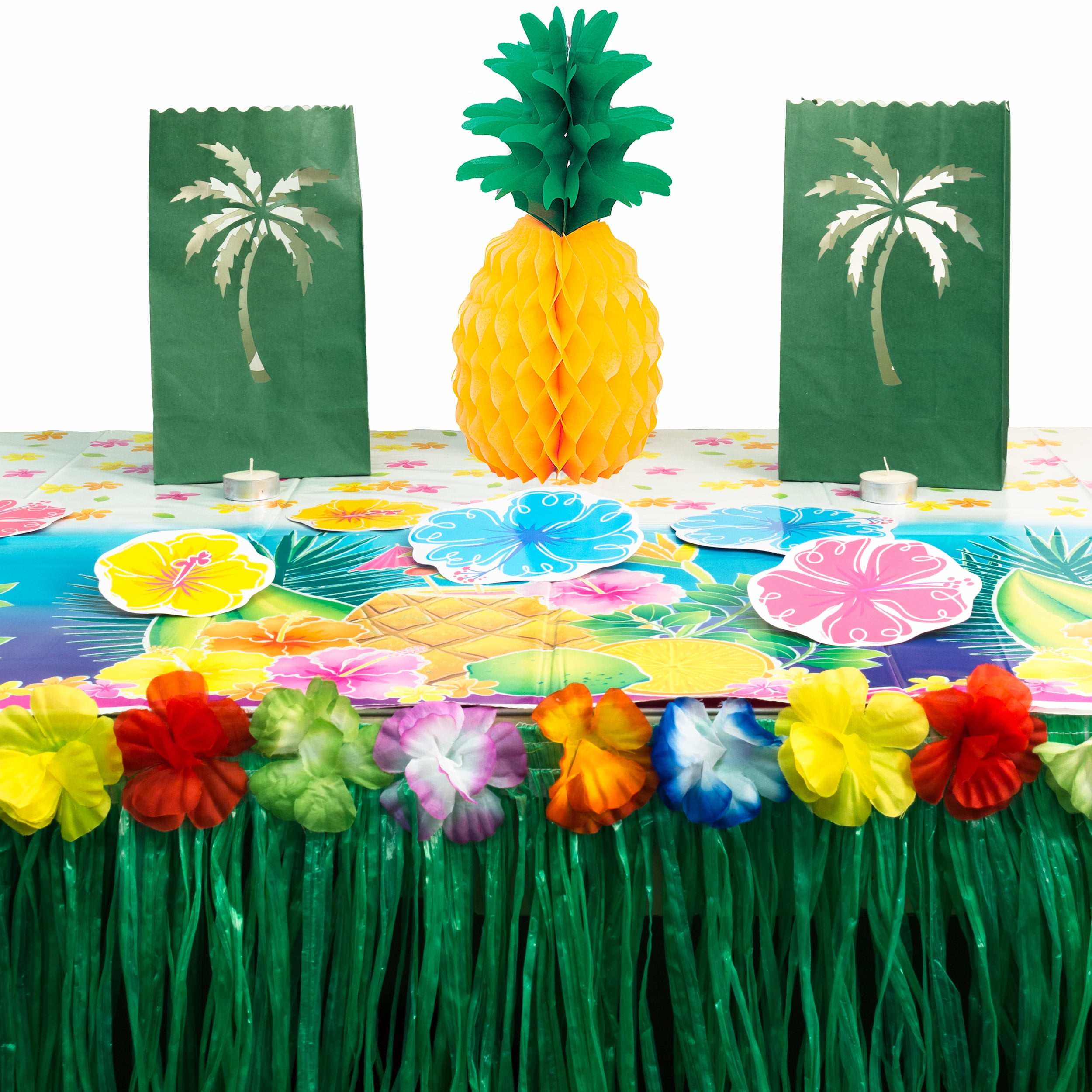 Veil Entertainment Hawaiian Luau Party Hibiscus Beach Table 19pc Decoration  Pack 