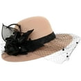 thumbnail image 1 of Veil Fedora Felt Hat: Derby Hats for Women 2025, Vintage Floral Veil Design Wide Brim Fedora Hats for Women, 1 of 7