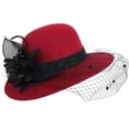thumbnail image 1 of Veil Fedora Felt Hat: Derby Hats for Women 2025, Vintage Floral Veil Design Wide Brim Fedora Hats for Women, 1 of 14