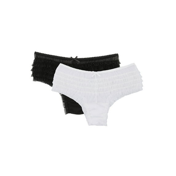 Veil Mesh Ruffle Panty 2-Pack (Black White, X-Large)