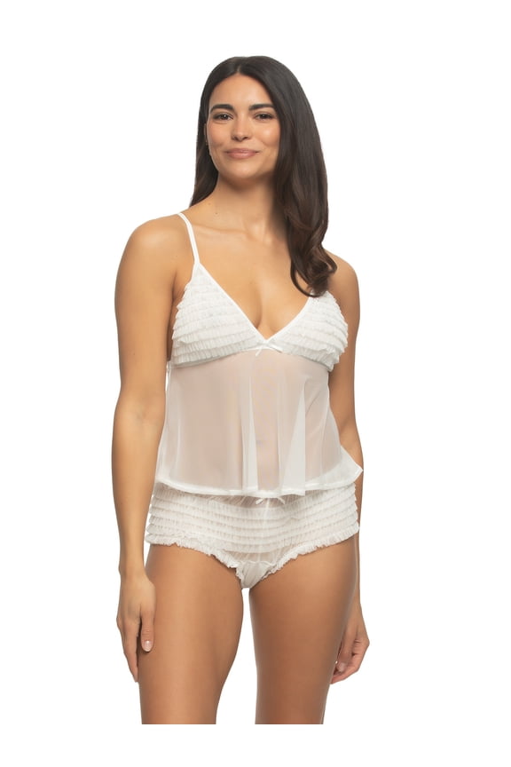 Veil Ruffle Cami and Rumba Panty 2-Piece Set (Cloud Dancer, X-Large)