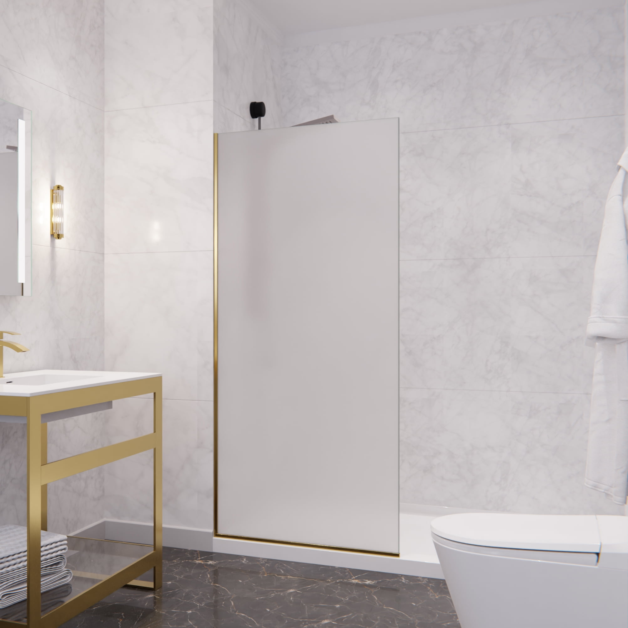 Brushed Gold and Frosted Glass Frameless Shower Screen