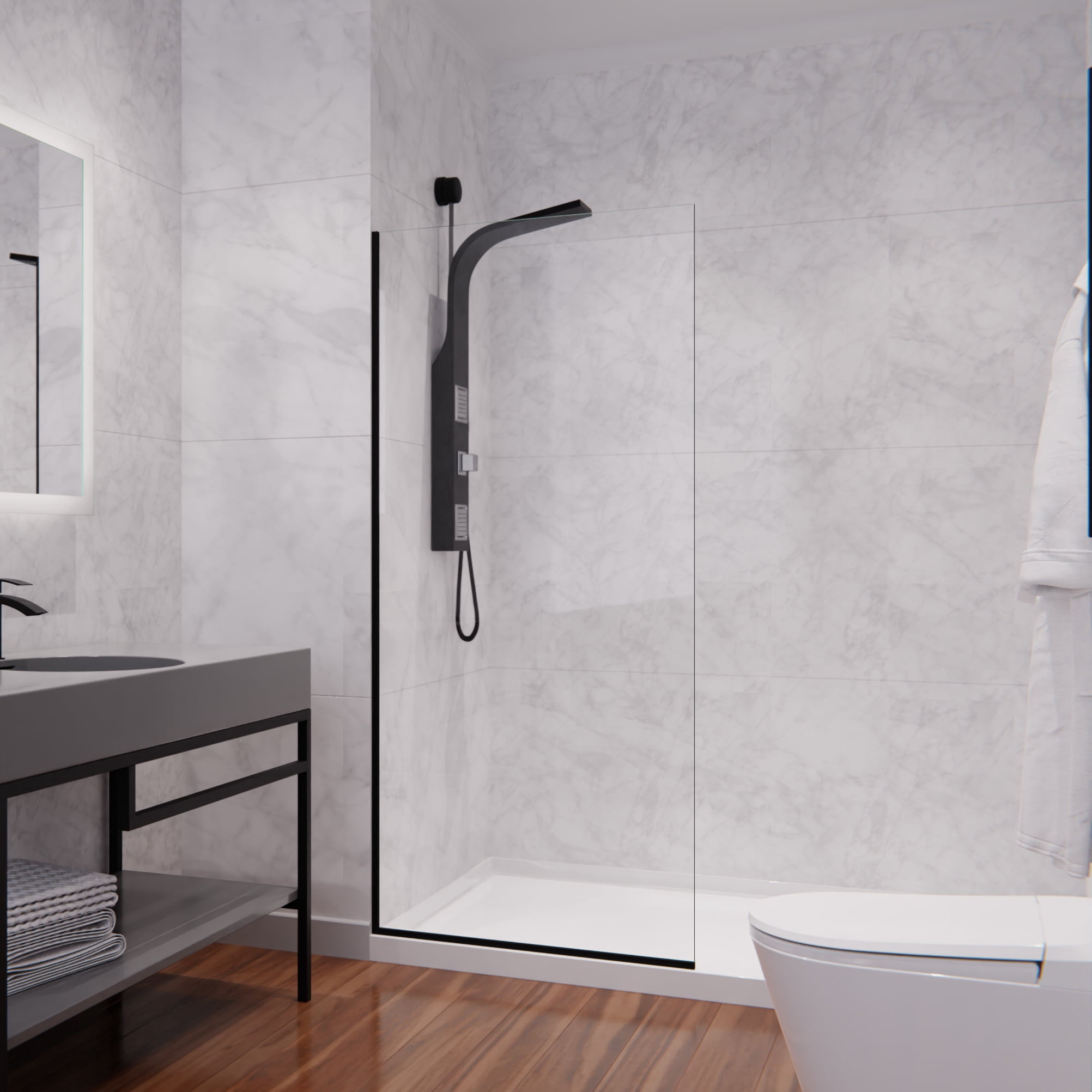 Veil Series 74 in. by 34 in. Frameless Glass Shower Screen Shower Door