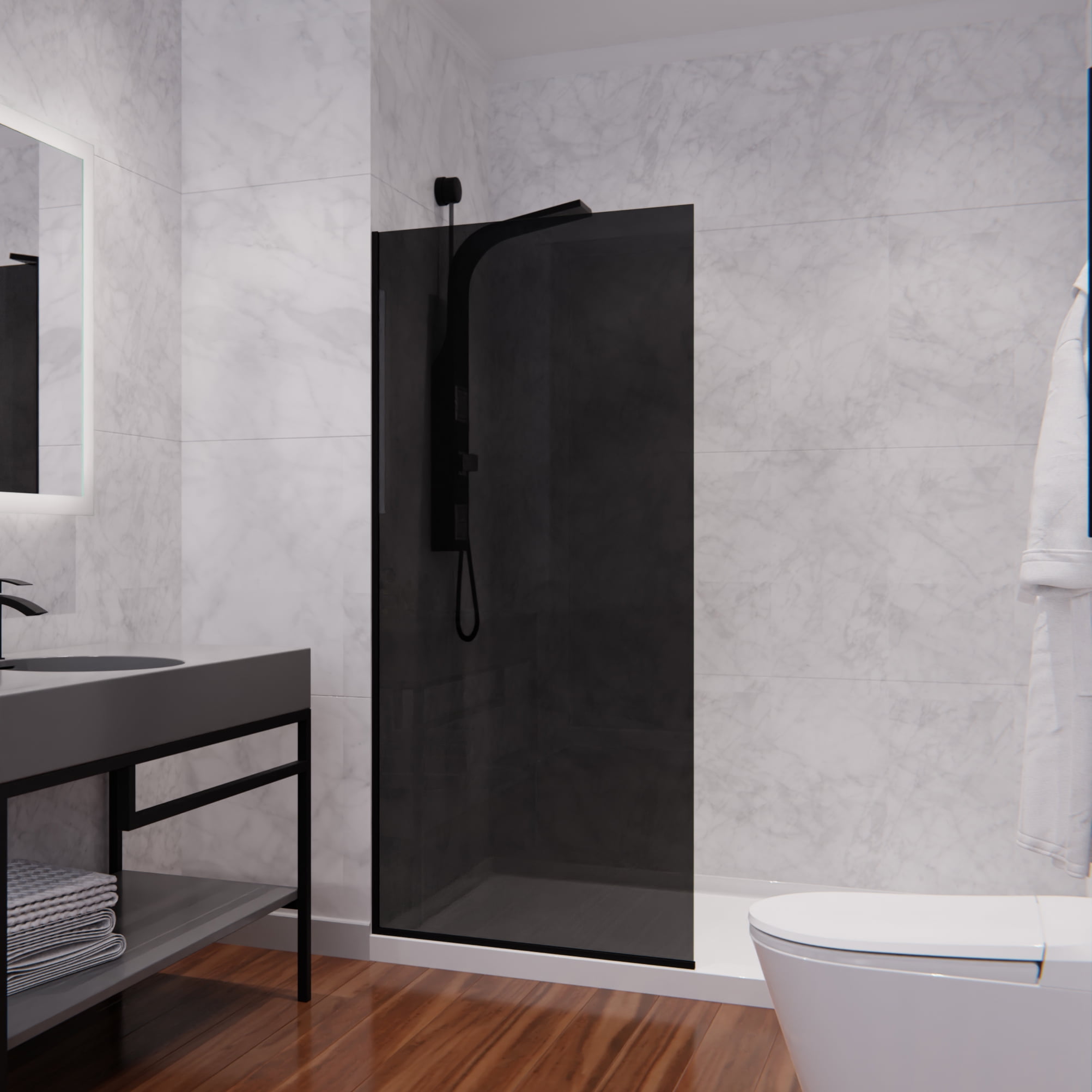 Veil Series Matte Black Tinted Glass Frameless Shower Screen