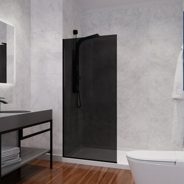 Veil Series Frameless Tinted Glass Shower Screen Shower Door in Matte Black