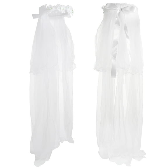 Veil Wedding Communion Headpiece Bridal Comb Girls Tiara Wreath First Bow Little Lace Flower Bride Tulle Flowers Hair