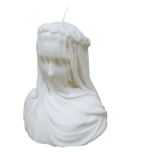 Virgin Mary Veiled Lady Candle – Large 1.5 lb. White Coconut-Soy Wax Sculptured Candle– Handcrafted Home Décor, 1ct