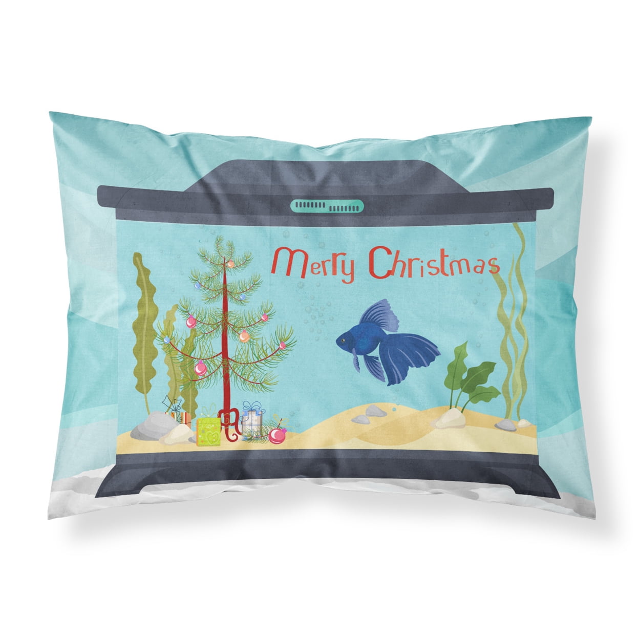 Veiltail Goldfish Merry Christmas Fabric Standard Pillowcase