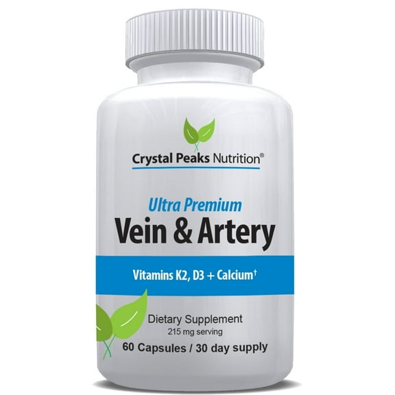 CRYSTAL PEAKS NUTRITION Vein & Artery Supplement - Blood Flow Supplement with Calcium - Blood Circulation Support for Men, Women - Circulation and Vein Support - 60 ct