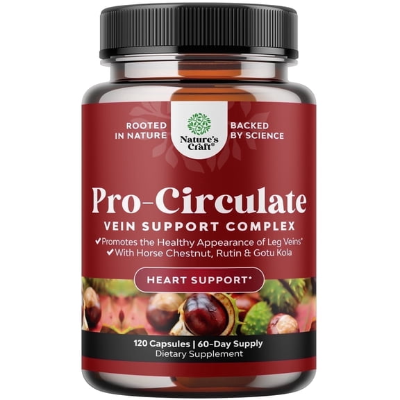 Vein Support Supplements Leg and Veins - Full Body Circulation Supplement for Spider & Varicose Veins and Improved Flow with Horse Chestnut Extract & Flavonoids - Vegan Non-GMO Mini Caps (2 Month)