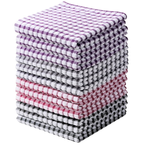 Veinchycot 12-Pack Kitchen Dishcloths, 100% Cotton Absorbent Dish Rags for Drying and Clearing,12x12 inches,Mixed-Color