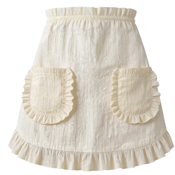 Veinchycot Women Ruffle Waist Apron with Pockets, Adjustable Half Apron WithTie,Breathable Anti-Wrinkle Smock for Cooking,Baking,Party & Cosplay,Cream