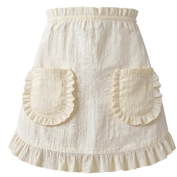Veinchycot Women Ruffle Waist Apron with Pockets, Adjustable Half Apron withTie,Breathable Anti-Wrinkle Smock for Cooking,Baking,Party & Cosplay,Cream