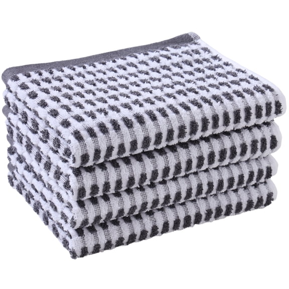 Veinchycot 4-Pack Terry Kitchen Dish Towels,100% Cotton Absorbent Dish Rags and Reusable Dishcloths for Drying & Cleaning,16x25 inches,Gray