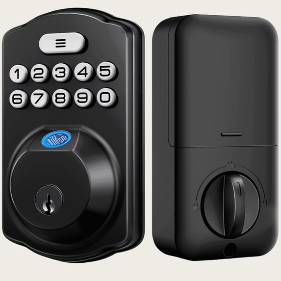 Veise Fingerprint Keyless Entry Door Lock, Electronic Keypad Deadbolt for Front Door, Anti-Peeping, Matte Black