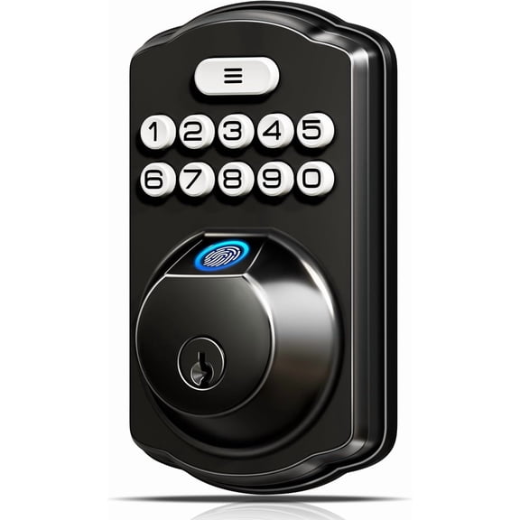 Veise Fingerprint Keyless Entry Door Lock, Auto Lock, Electronic Keypad Deadbolt for Front Door, Anti-Peeping Password, Easy Install, Matte Black