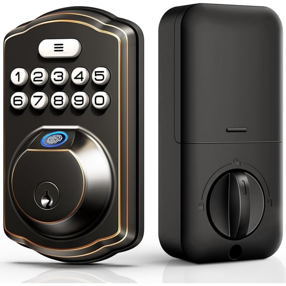 Veise Fingerprint Keypad Keyless Entry Electronic Deadbolt Lock, Digital Door Handle, Bronze