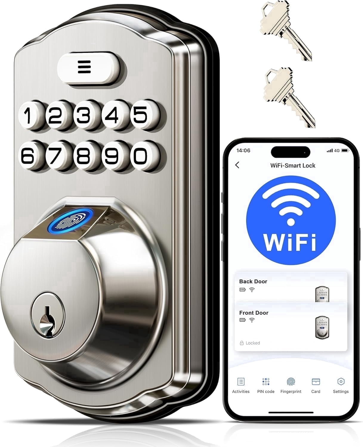 Veise Built-in WiFi Fingerprint Smart Lock, App Remote Control, No Hub ...