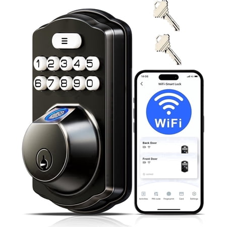 Veise Wifi Fingerprint Smart Lock, Keyless Entry, Digital Keypad Deadbolt, App Remote Control, Easy Installation, Matte Black