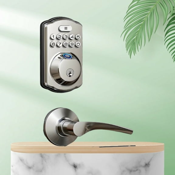 Veise Fingerprint Door Lock with 2 Lever Handles - Keyless Entry Door Lock, Electronic Keypad Deadbolt, Auto-Locking, Easy Installation, Satin Nickel