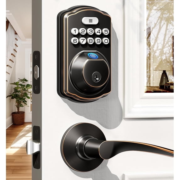 Veise Fingerprint Door Lock with 2 Lever Handles - Keyless Entry Door ...