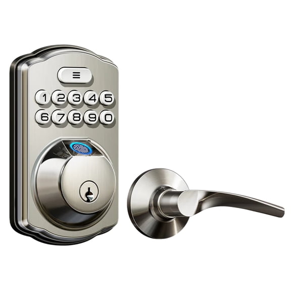 Veise Fingerprint Door Lock Keyless Entry, Electronic Keypad Deadbolt, Smart Auto-Lock, 2 Handles, Satin Nickel