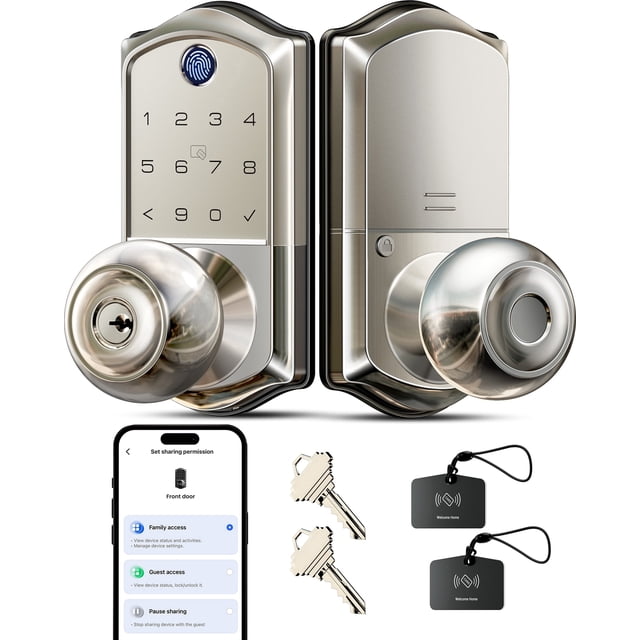 Veise Fingerprint Smart Knob Handle Lock, Keyless Entry, App Control ...